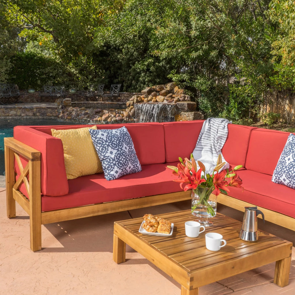 4 Piece Acacia Wood Sectional Sofa and Coffee Table Set U181