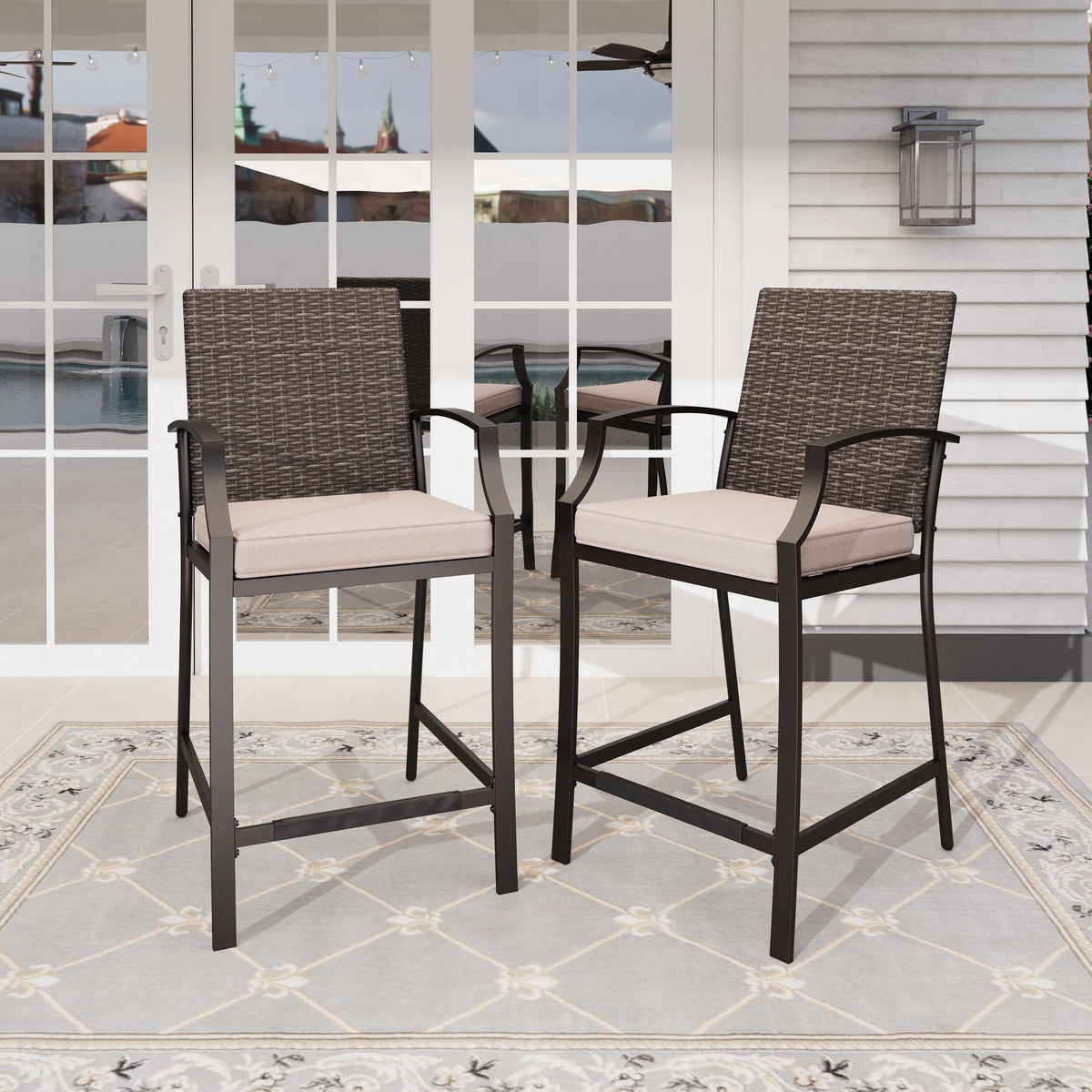 Wicker Rattan Bar Stools Set of 2 Q93128