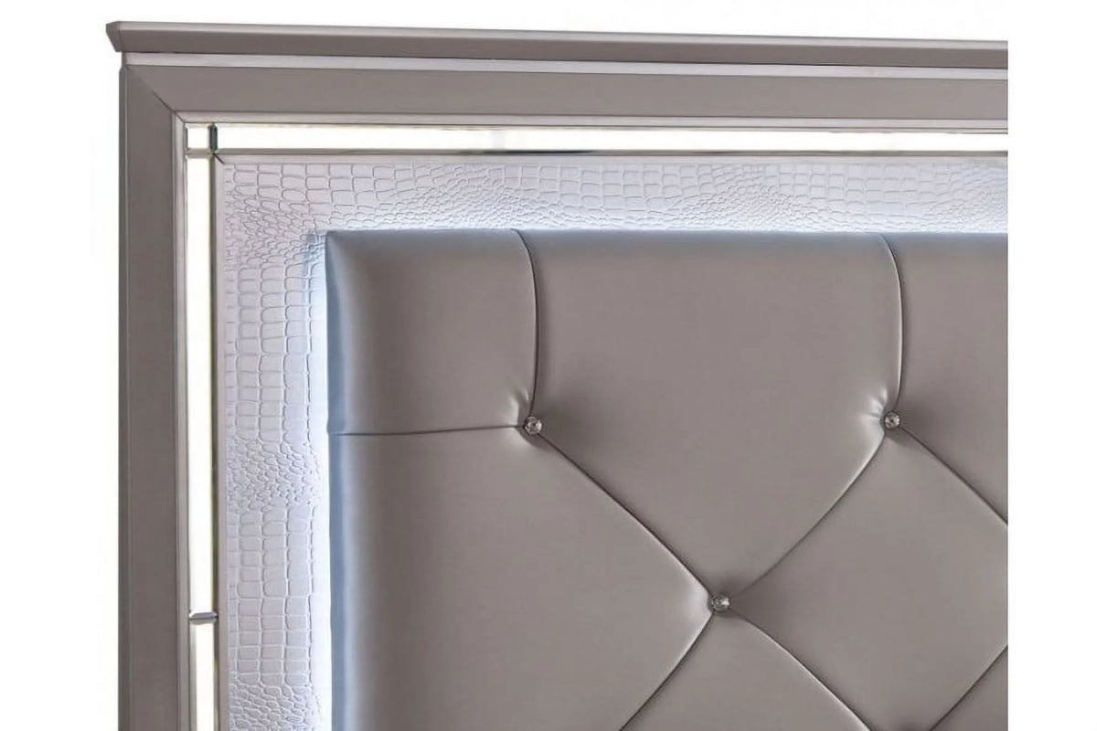 Queen Size Leatherette Tufted Bed with LED Q261