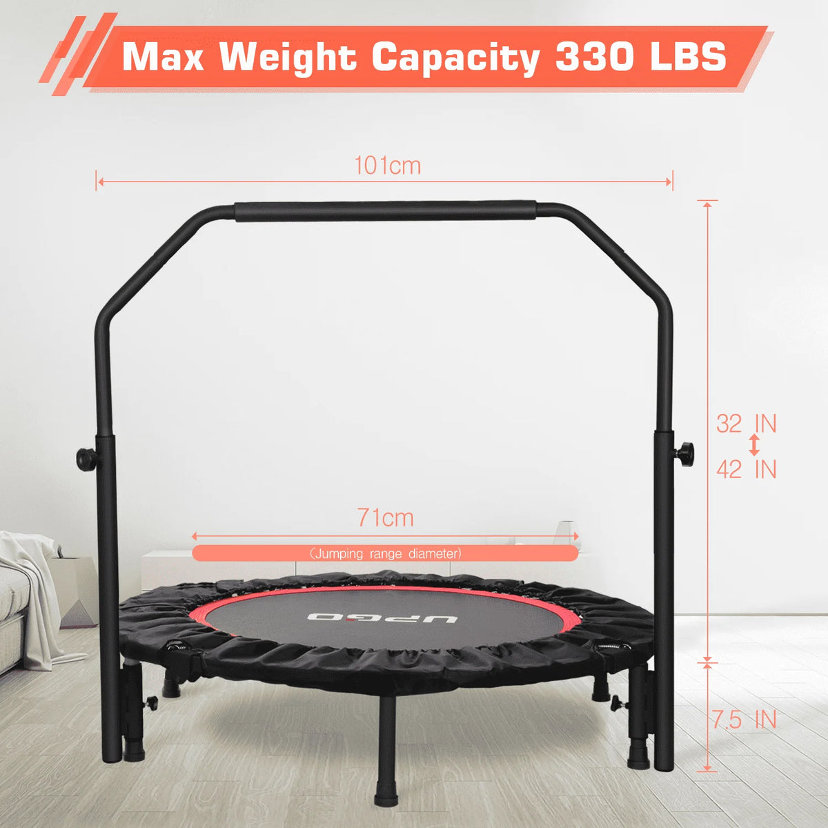 40 Foldable Fitness Trampoline with Adjustable Foam Handle R357