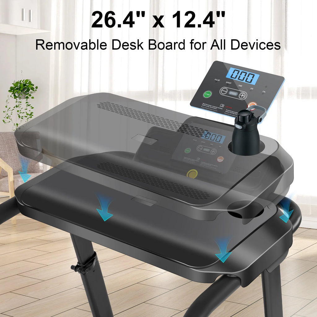 Folding Treadmill with Removable Tabletop and Incline, 2.5 HP, Black P256