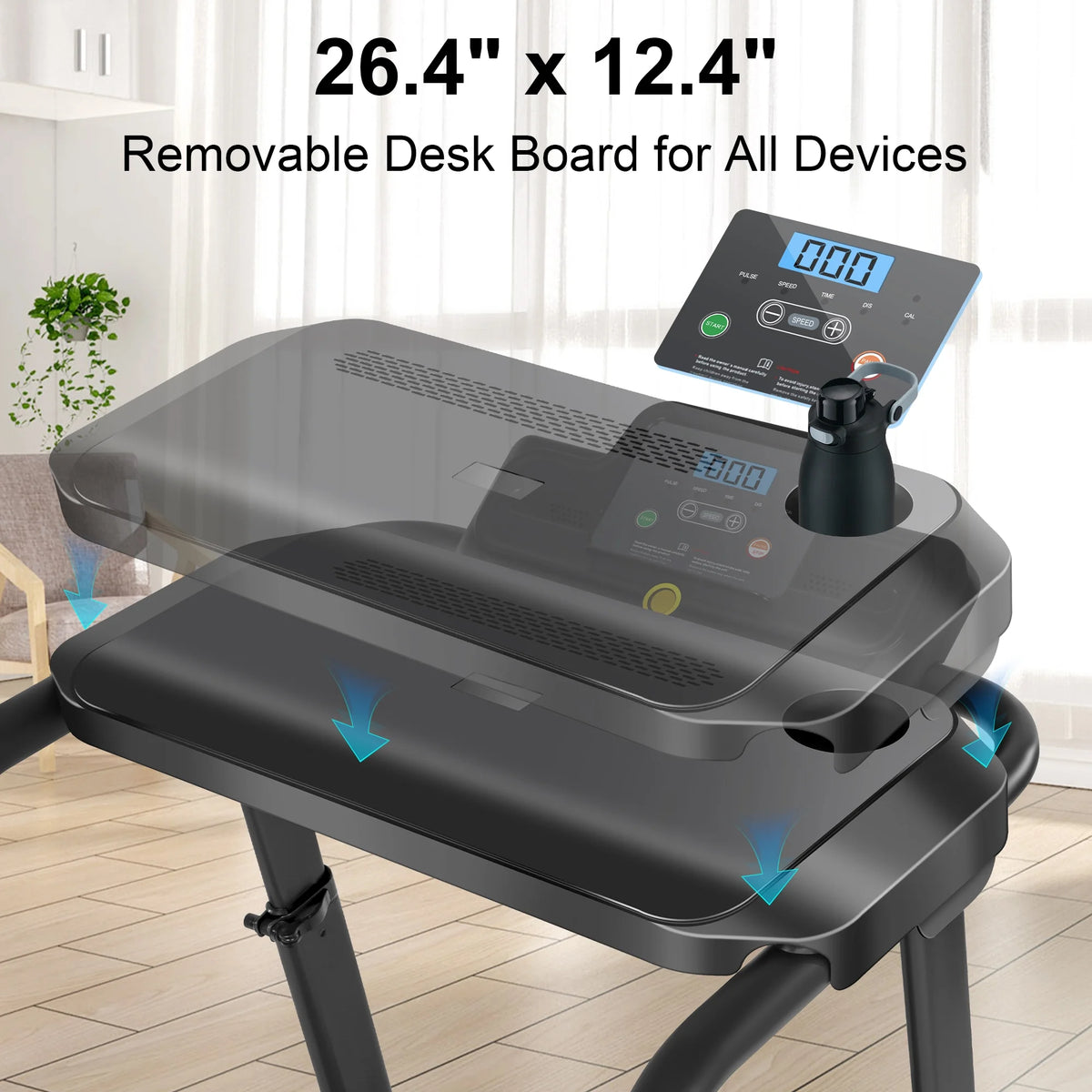 Folding Treadmill with Removable Tabletop and Incline, 2.5 HP, Black P256