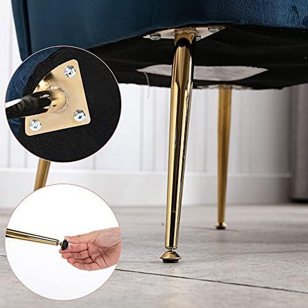 Blue Velvet Armless Accent Chair with Golden Legs L489