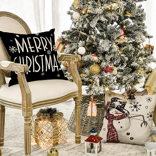 Christmas Snowman Throw Pillow Covers 18 x 18 Inch Set of 4 S3405
