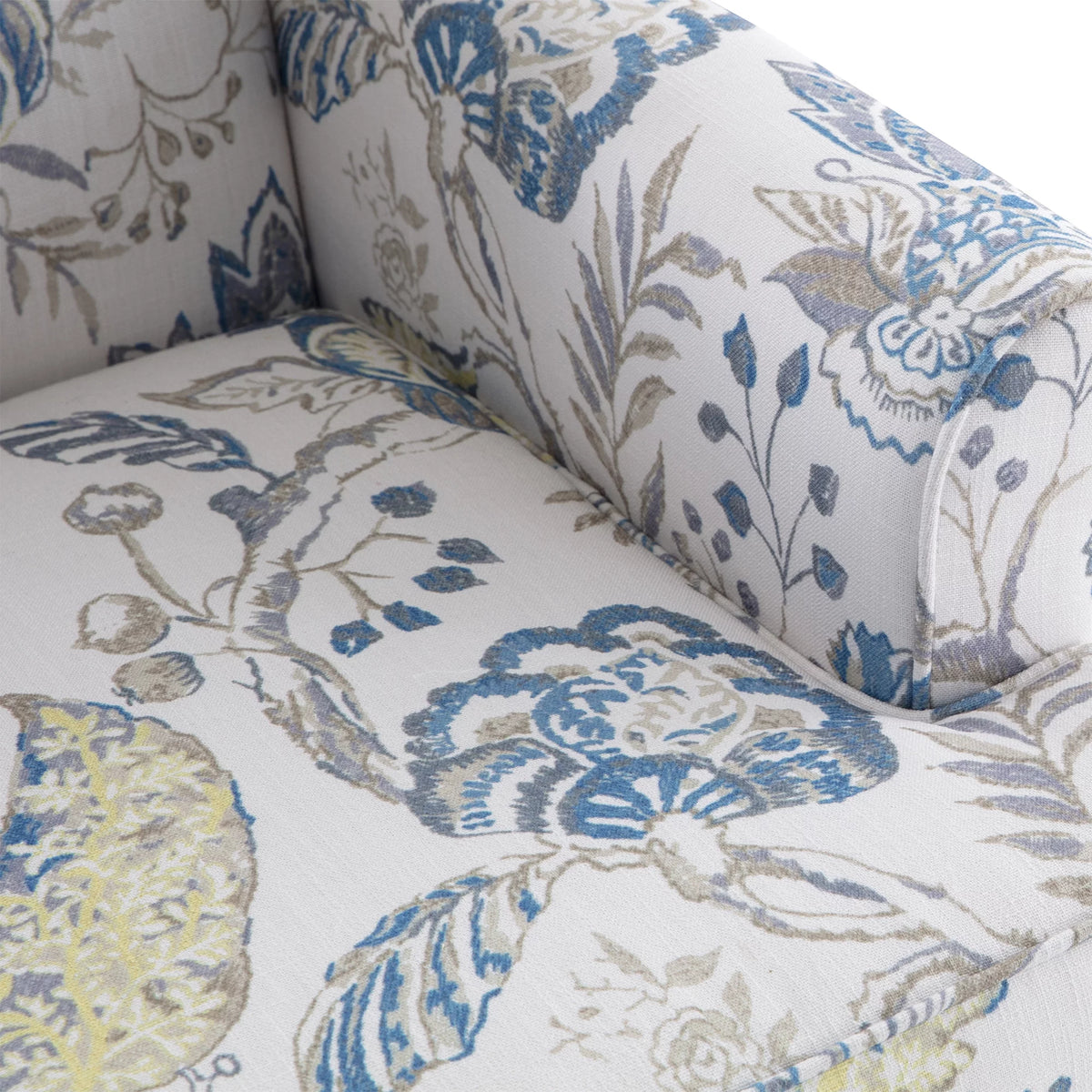 Blue Floral Print Upholstered Wingback Accent Chair with Solid Wood Legs K503455