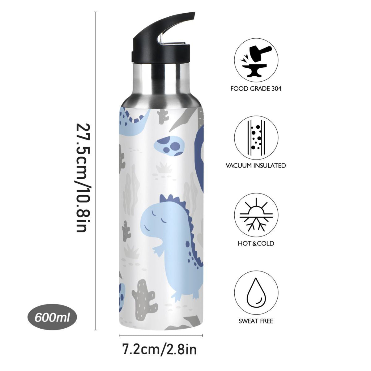 Stainless Steel Insulated Thermos Vacuum Flask Water Bottle with Straw Lid Y1351