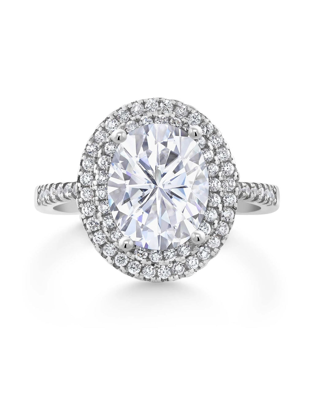 925 Sterling Silver White Moissanite Halo Engagement Ring W288