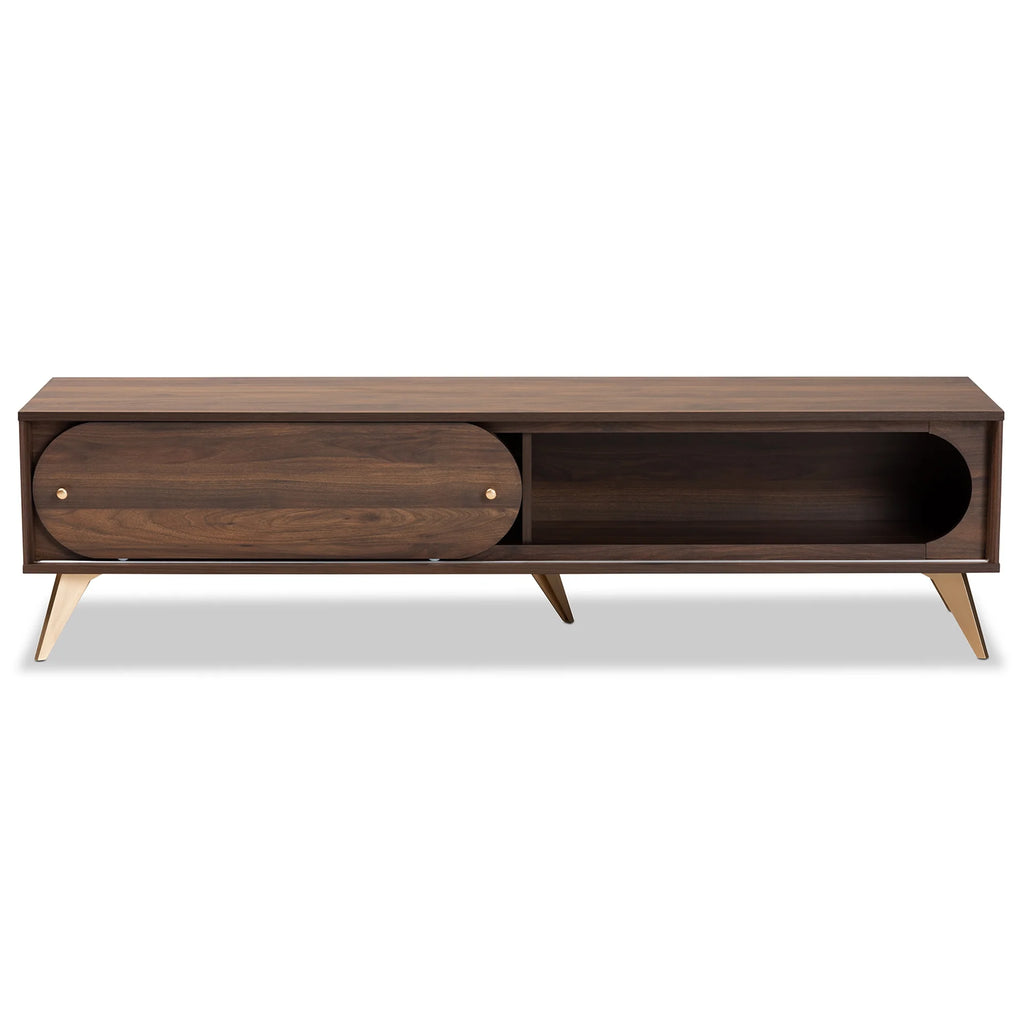 Walnut Brown Wood and Gold Finished TV Stand Z913314