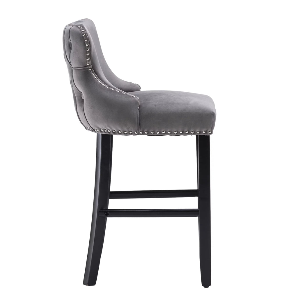 Set of 6 Grey Velvet Upholstered Bar Stools B24607