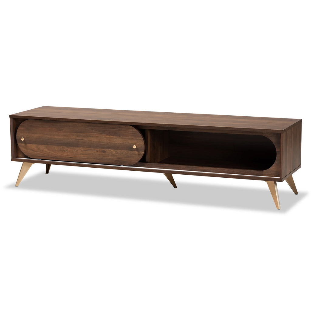 Walnut Brown Wood and Gold Finished TV Stand Z913314