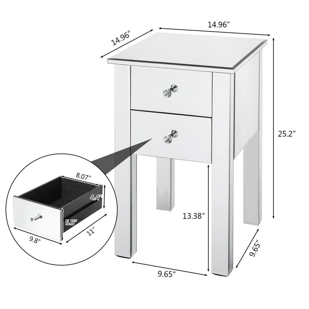 Mirrored Nightstand Bedside Table K452