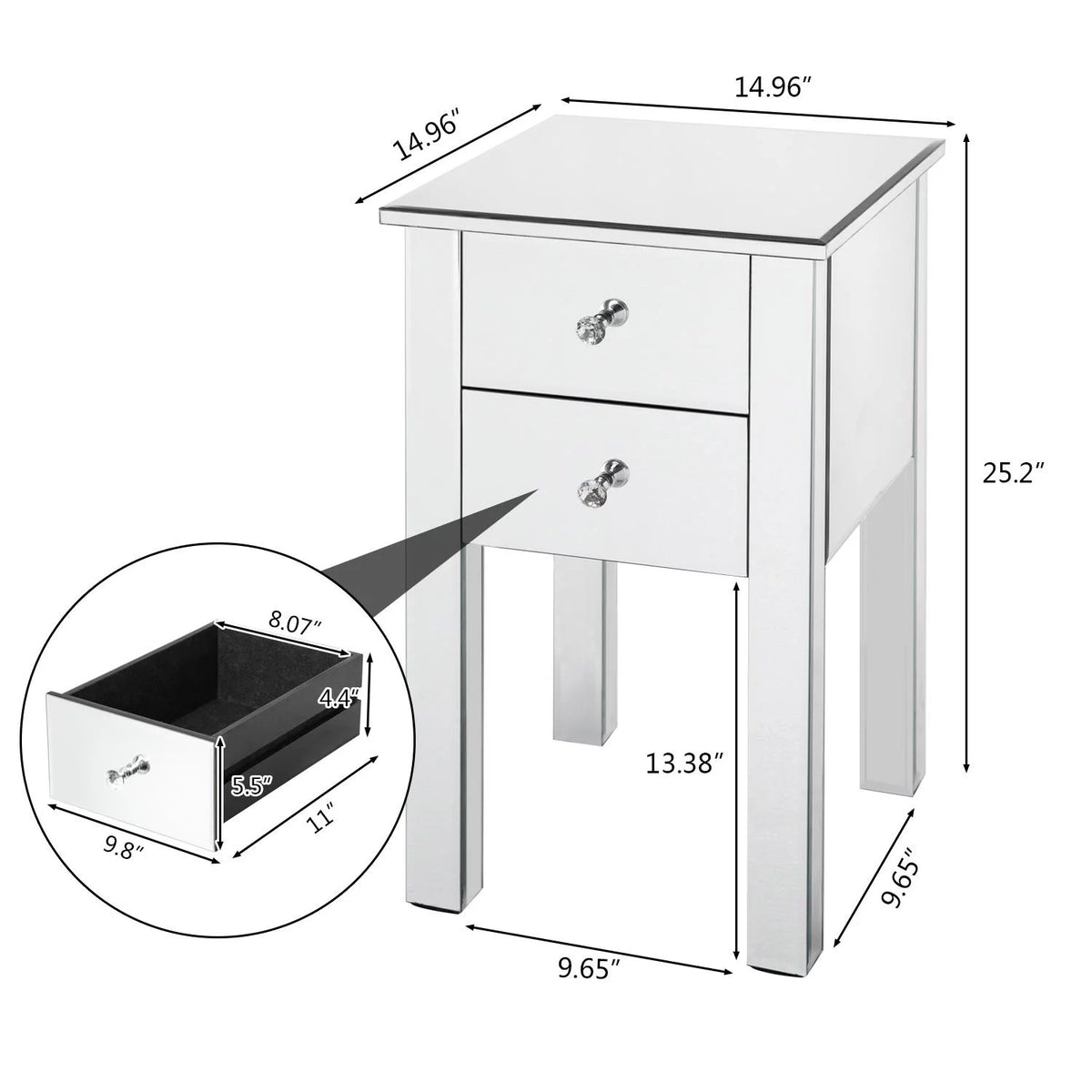 Mirrored Nightstand Bedside Table K452