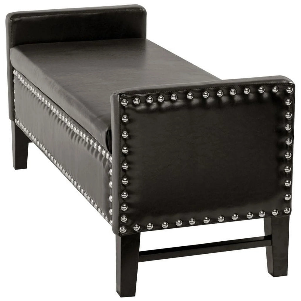 Espresso Faux Leather Storage Bench with Nailhead Trim T9561