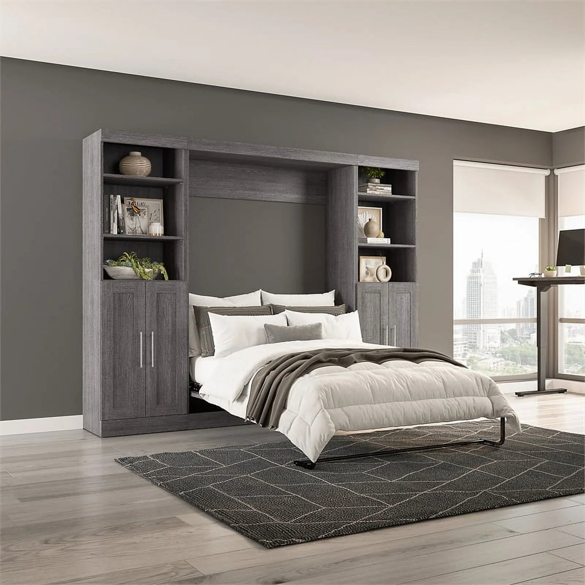 Bark Gray Full Murphy Bed with Closet Storage V842524
