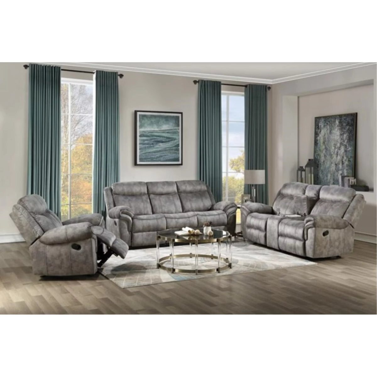 2-Tone Gray Velvet Loveseat with USB Dock and Console Z78446