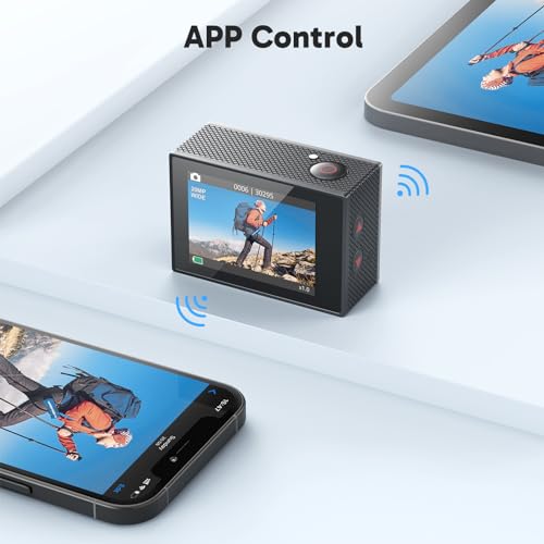 4K30FPS 20MP WiFi Action Camera with EIS 131FT Waterproof Black F745