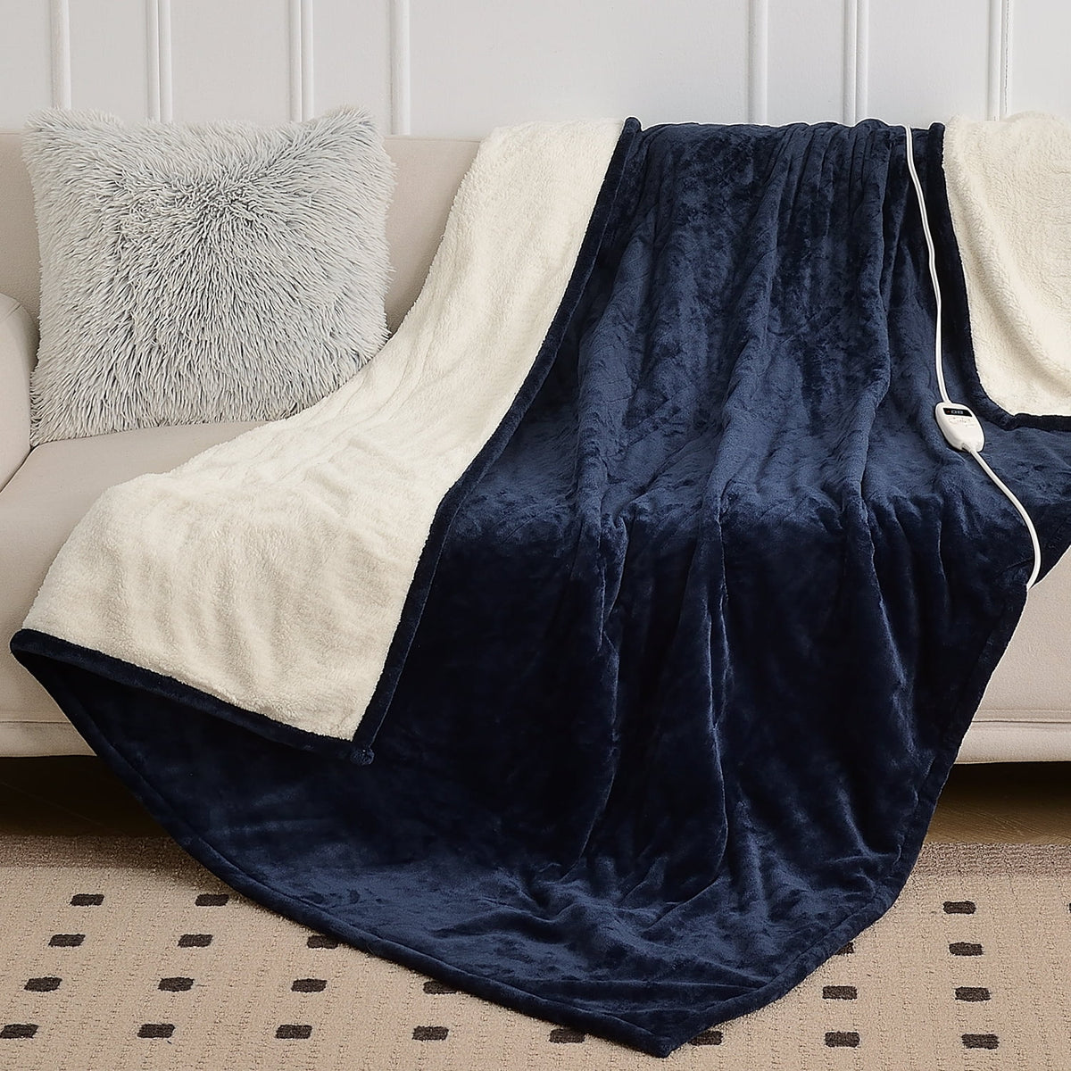 50" x 60" Blue Fleece Heated Throw Blanket P16579