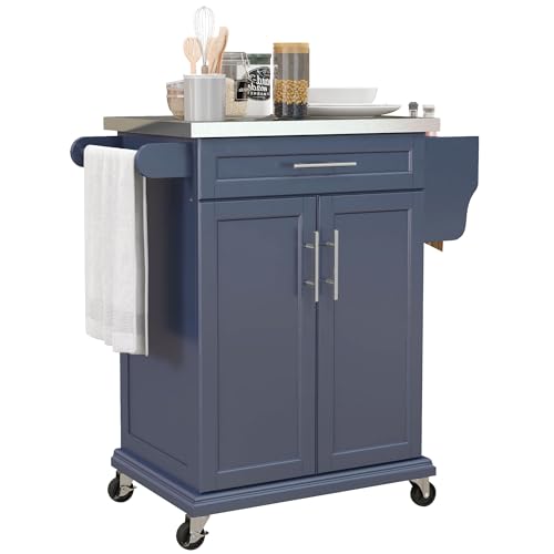 Black Rolling Kitchen Cart with Stainless Steel Countertop L551