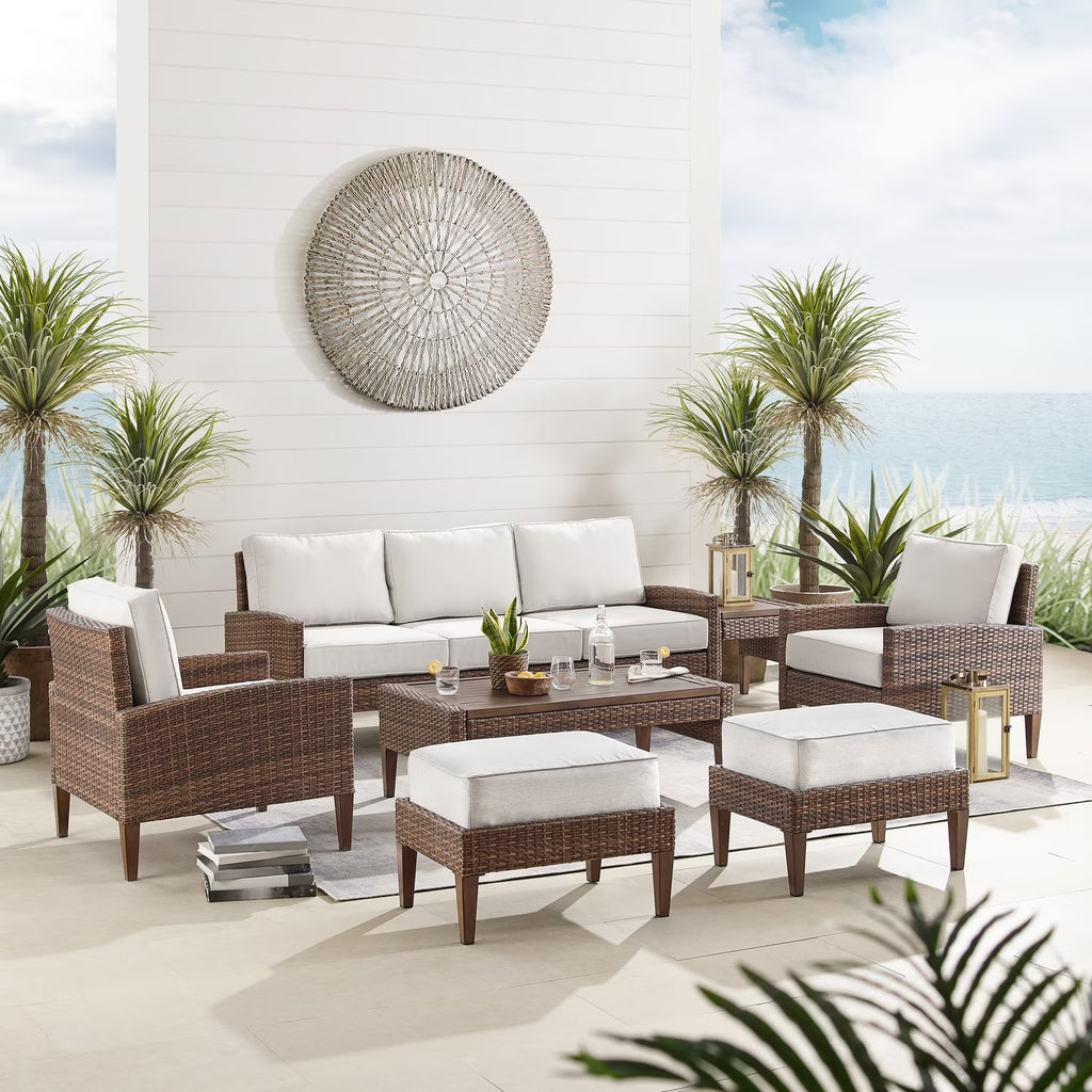7Pc Outdoor Wicker Sofa Set Creme/Brown T766010
