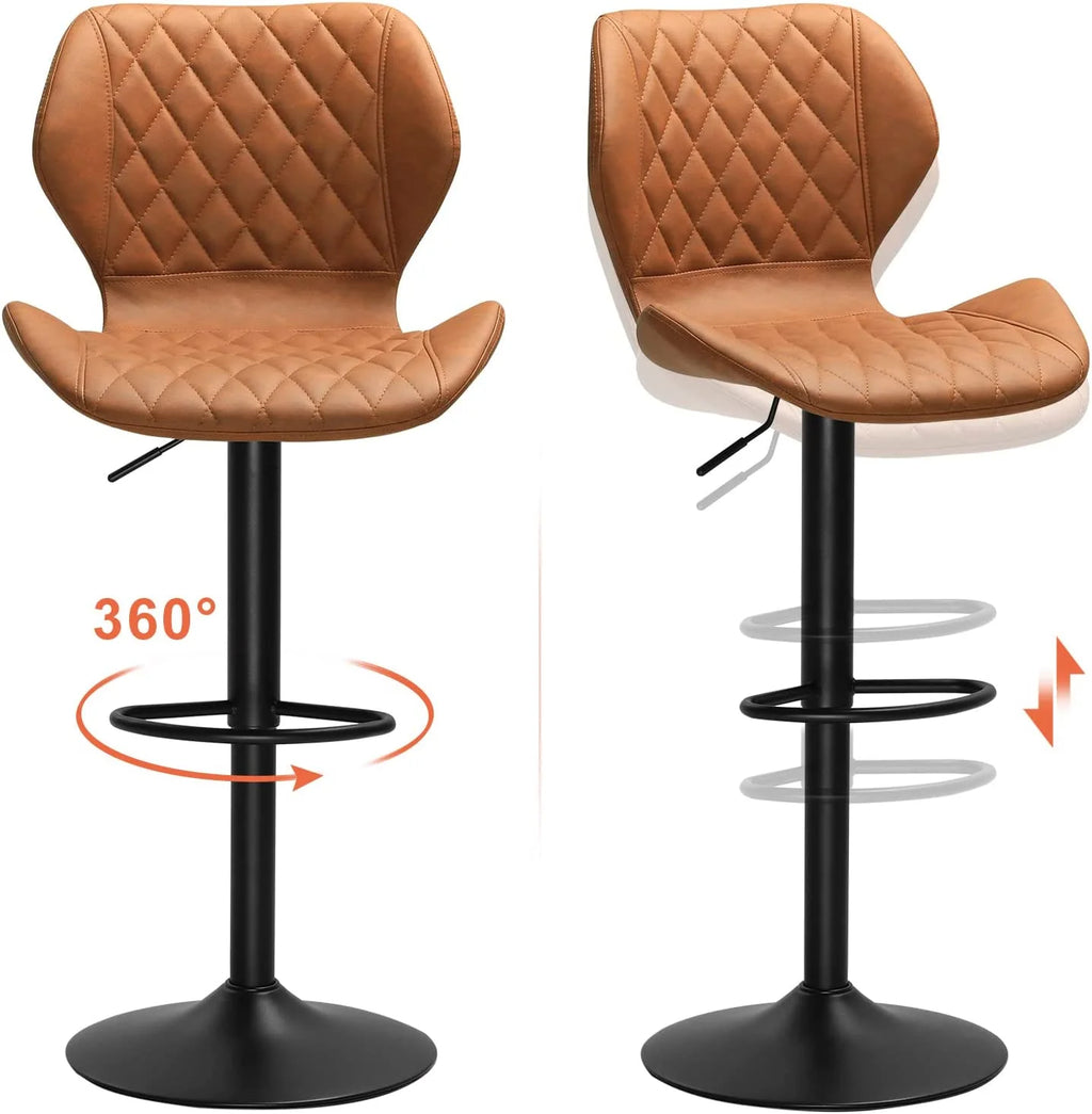 Set of 2 PU Leather Bar Stools Height Adjustable Bar Chairs Brown K8591