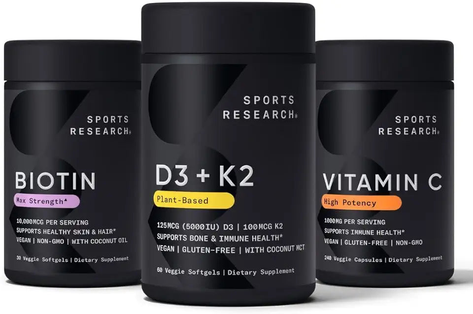 Vitamin D3 5000iu K2 100mcg, Vegan Biotin 10,000mcg with Coconut Oil and Vitamin C 1000mg E261