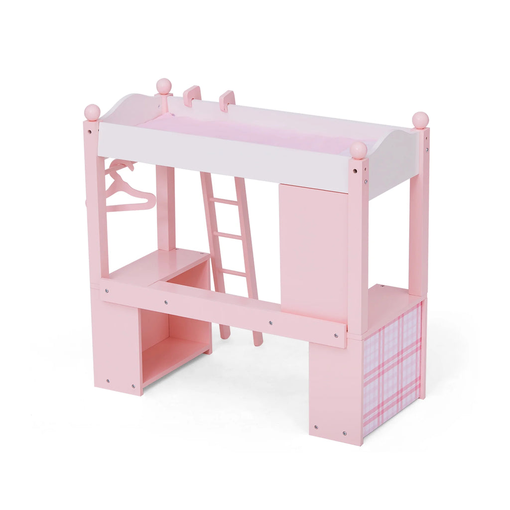 Pink Loft Bed, Desk, Chair, & Accessories for 18" Dolls O646