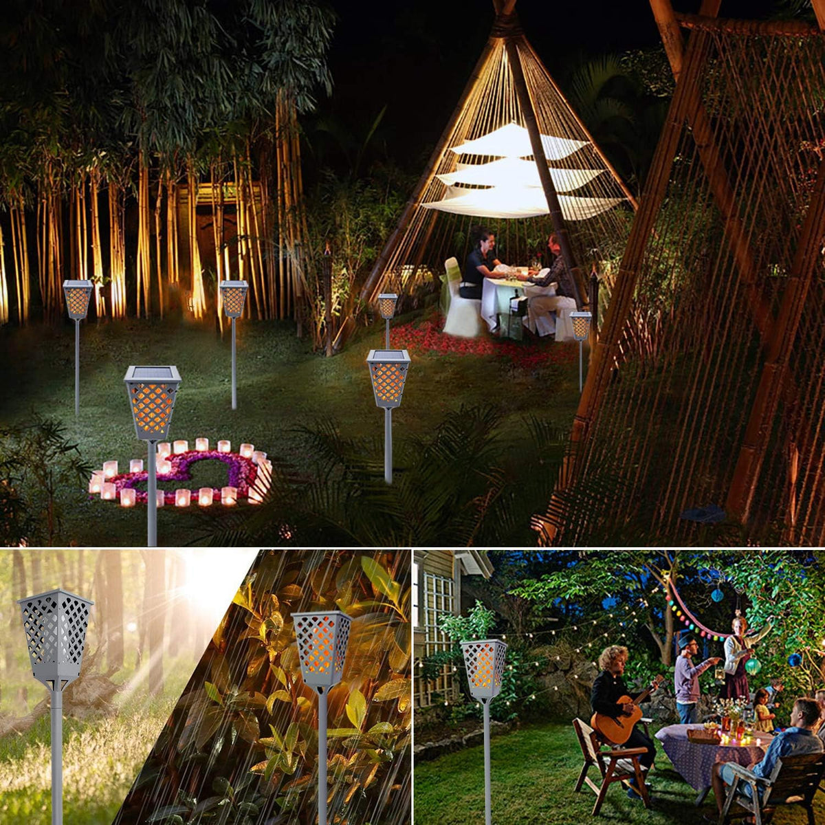 Grey Solar Torch Lights with Flickering Flame, 96 LED Waterproof A70282