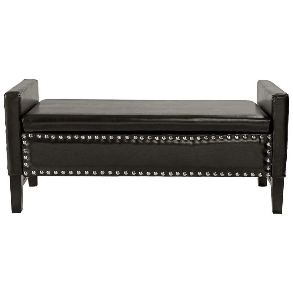 Espresso Faux Leather Storage Bench with Nailhead Trim T9561