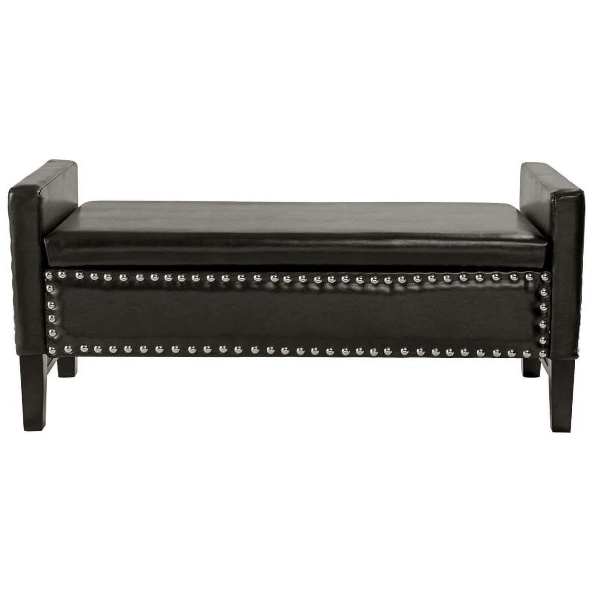 Espresso Faux Leather Storage Bench with Nailhead Trim T9561
