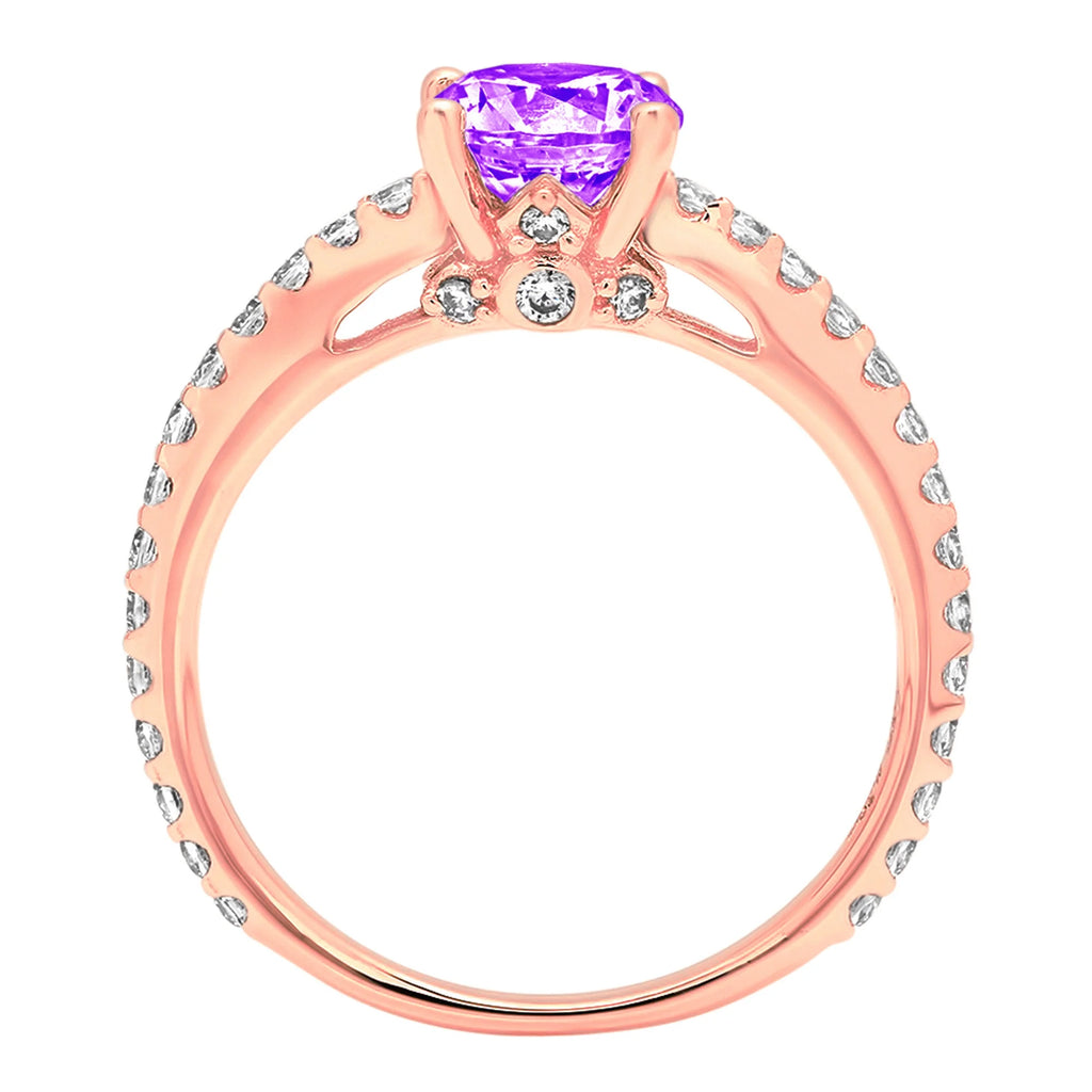 1.51ct Round Cut Purple Natural Amethyst 18k Rose Gold Ring Size 3.75 T4184
