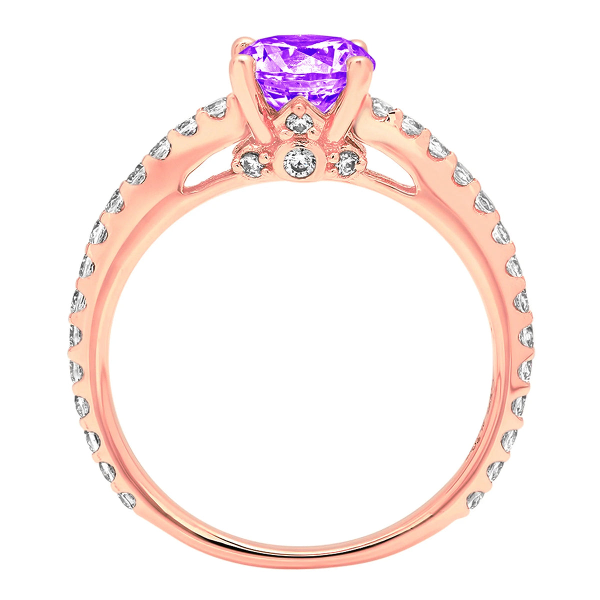 1.51ct Round Cut Purple Natural Amethyst 18k Rose Gold Ring Size 3.75 T4184