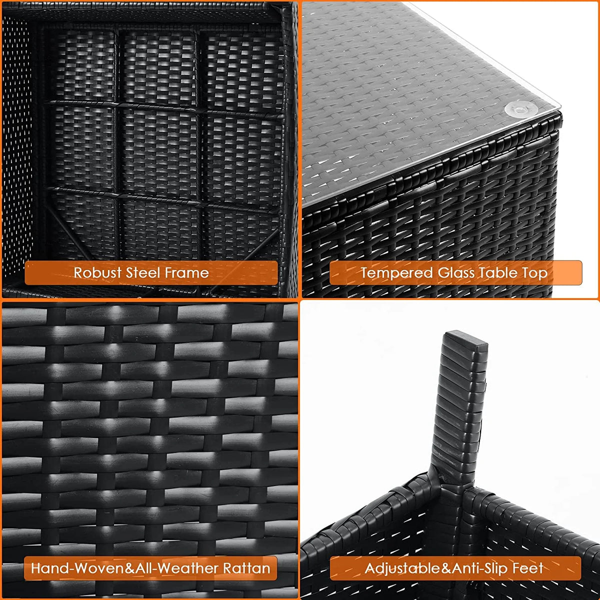 5 Pieces PE Rattan Wicker Outdoor Cushioned Lounge Chairs Set with Ottomans and Glass Table R984
