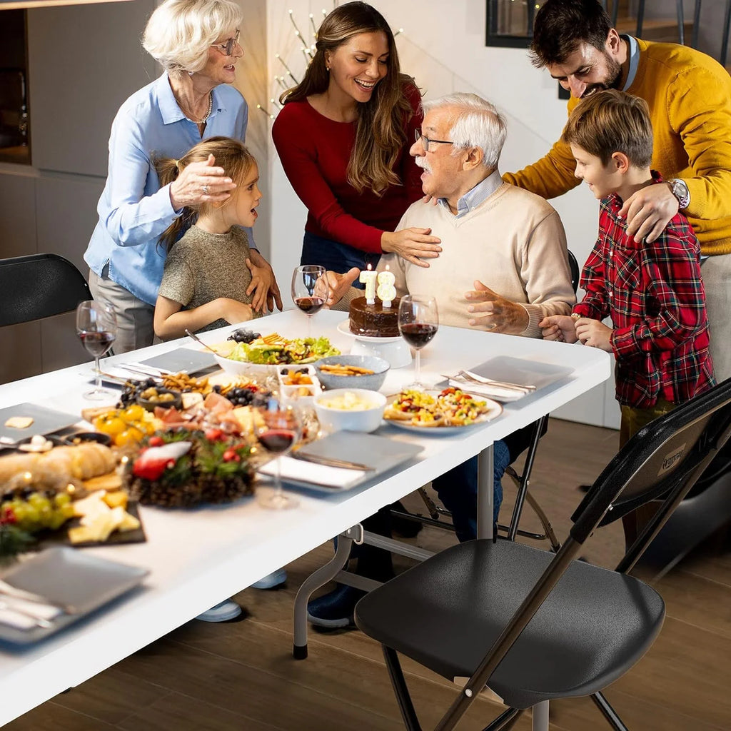 6 FT Plastic Folding Table with 8 Black Folding Chairs B3260
