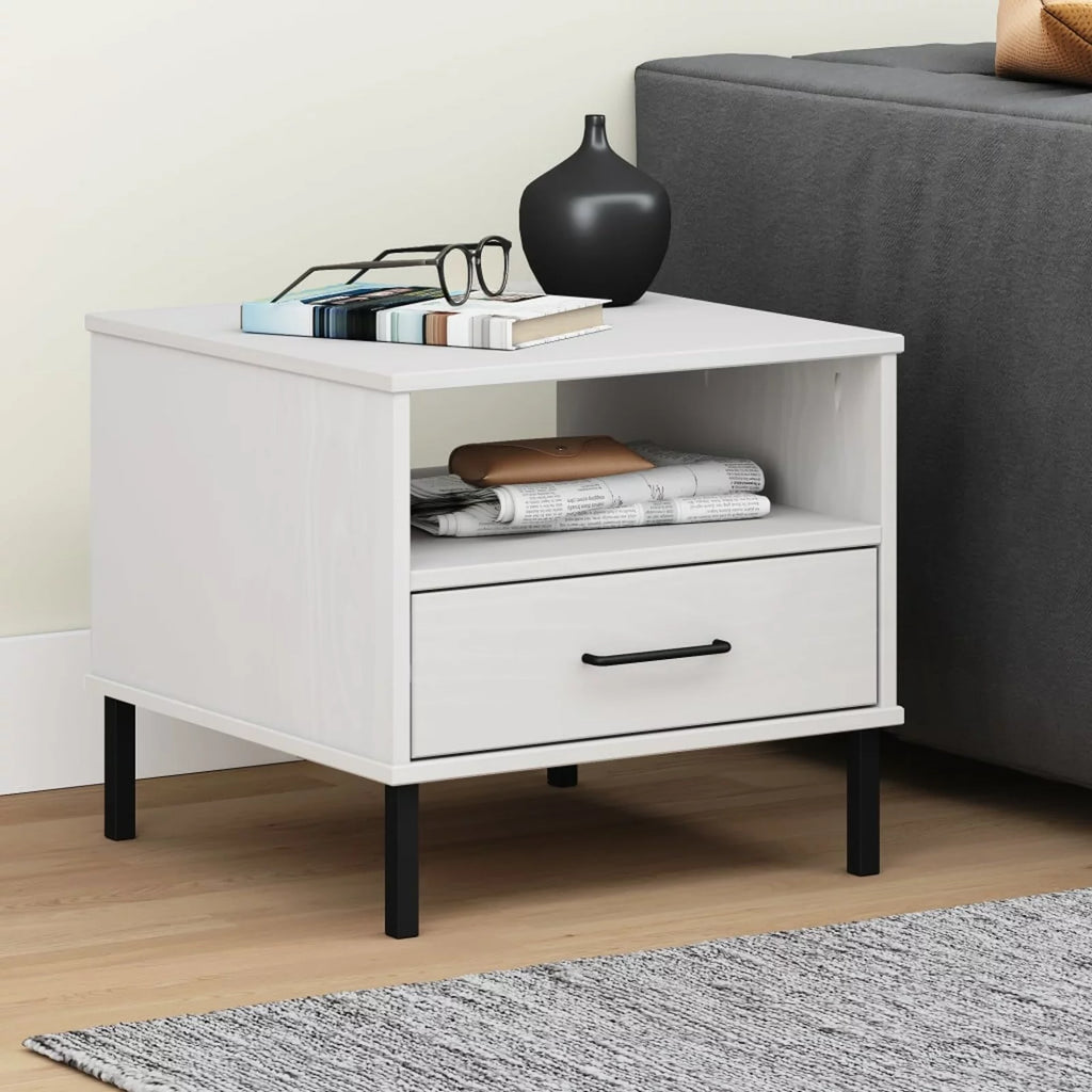 White Bedside Table with Metal Legs Z519