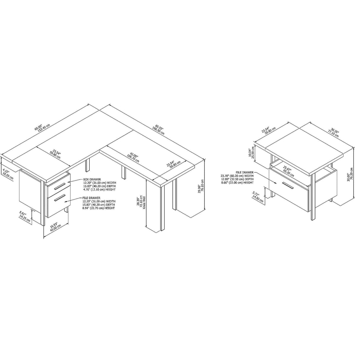 60W L Shaped Desk with Lateral File Cabinet X621033