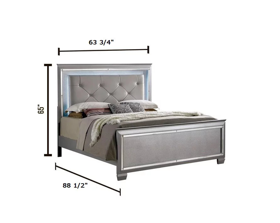 Queen Size Leatherette Tufted Bed with LED Q261