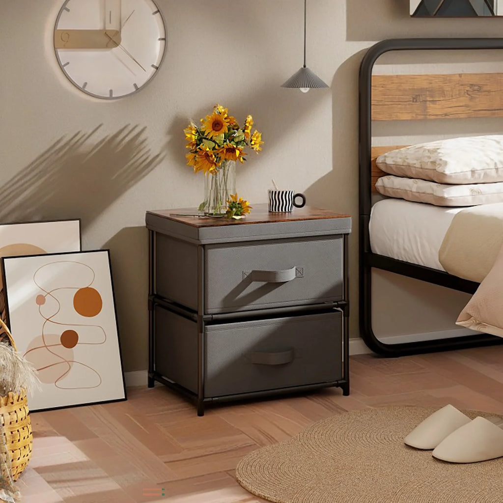 Grey Rustic Brown 2 Drawer Nightstand T296