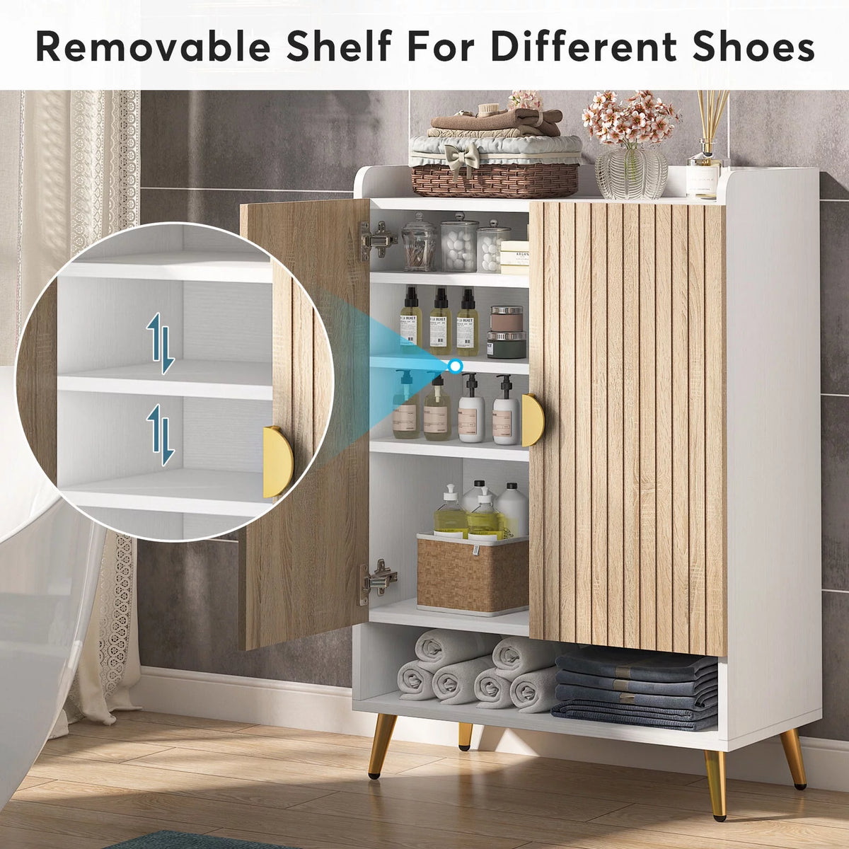 White Wood Grain 7 Tier Shoe Cabinet with Doors Z723