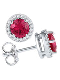 10kt White Gold Round Lab-Created Ruby Diamond Stud Earrings 1-1/3 Cttw V67019