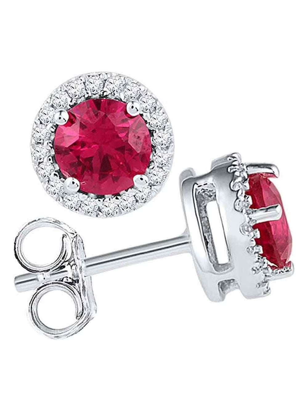 10kt White Gold Round Lab-Created Ruby Diamond Stud Earrings 1-1/3 Cttw V67019
