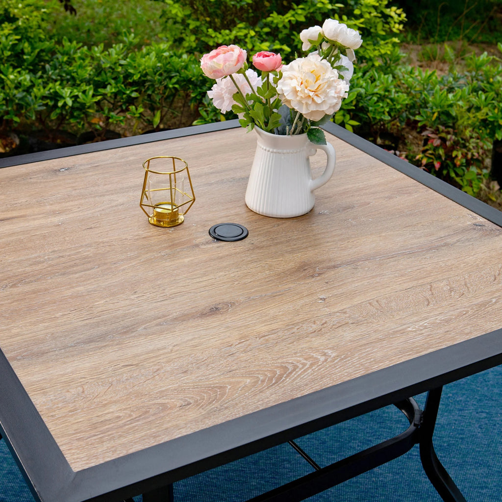 5-Piece Outdoor Dining Set with Black Steel Frame and Beige Cushion O713501
