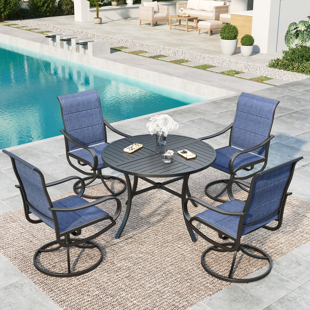 5-Piece Outdoor Patio Dining Set with Swivel Chairs & Round Table W331185