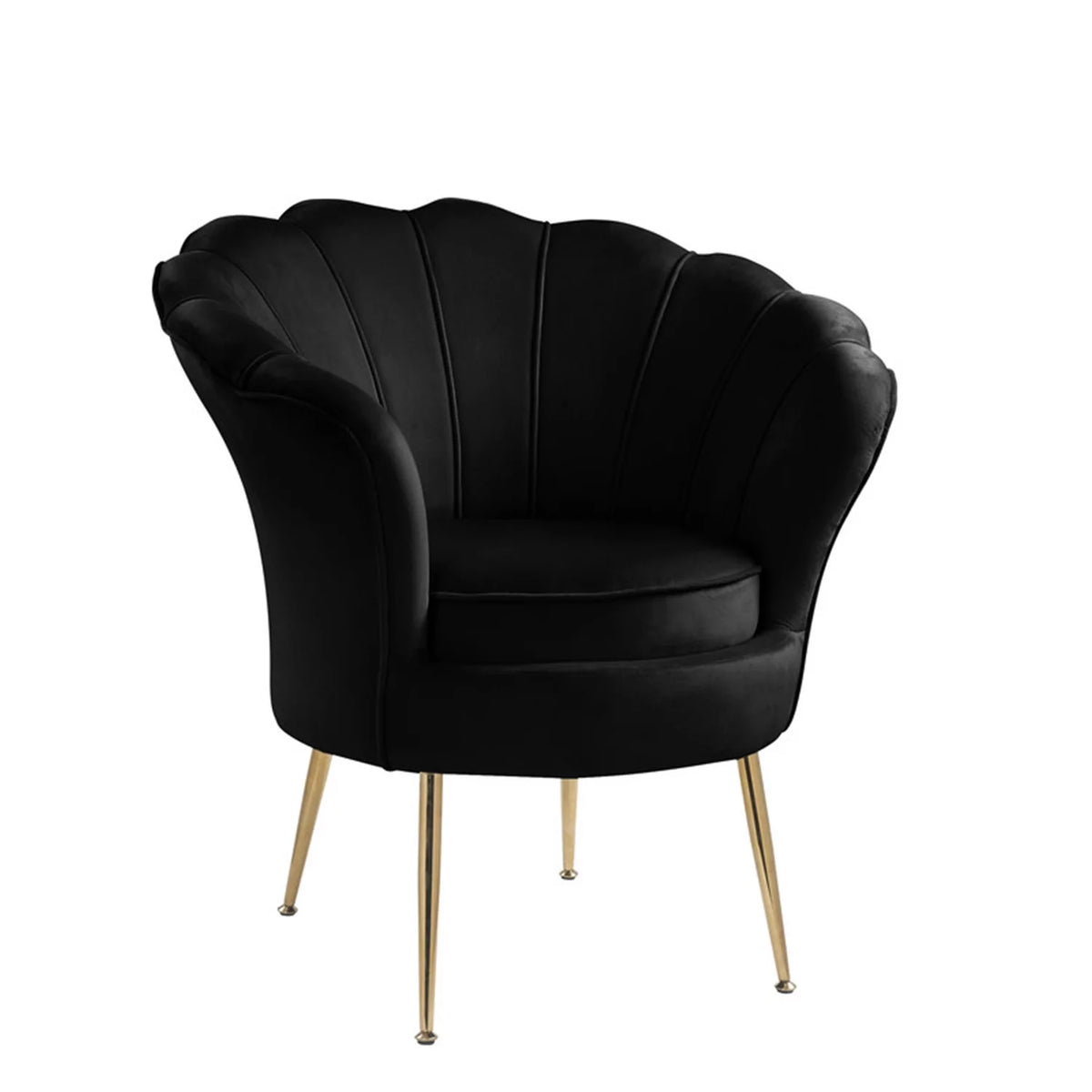 Black Velvet Scalloped Back Accent Chair with Metal Legs W402842