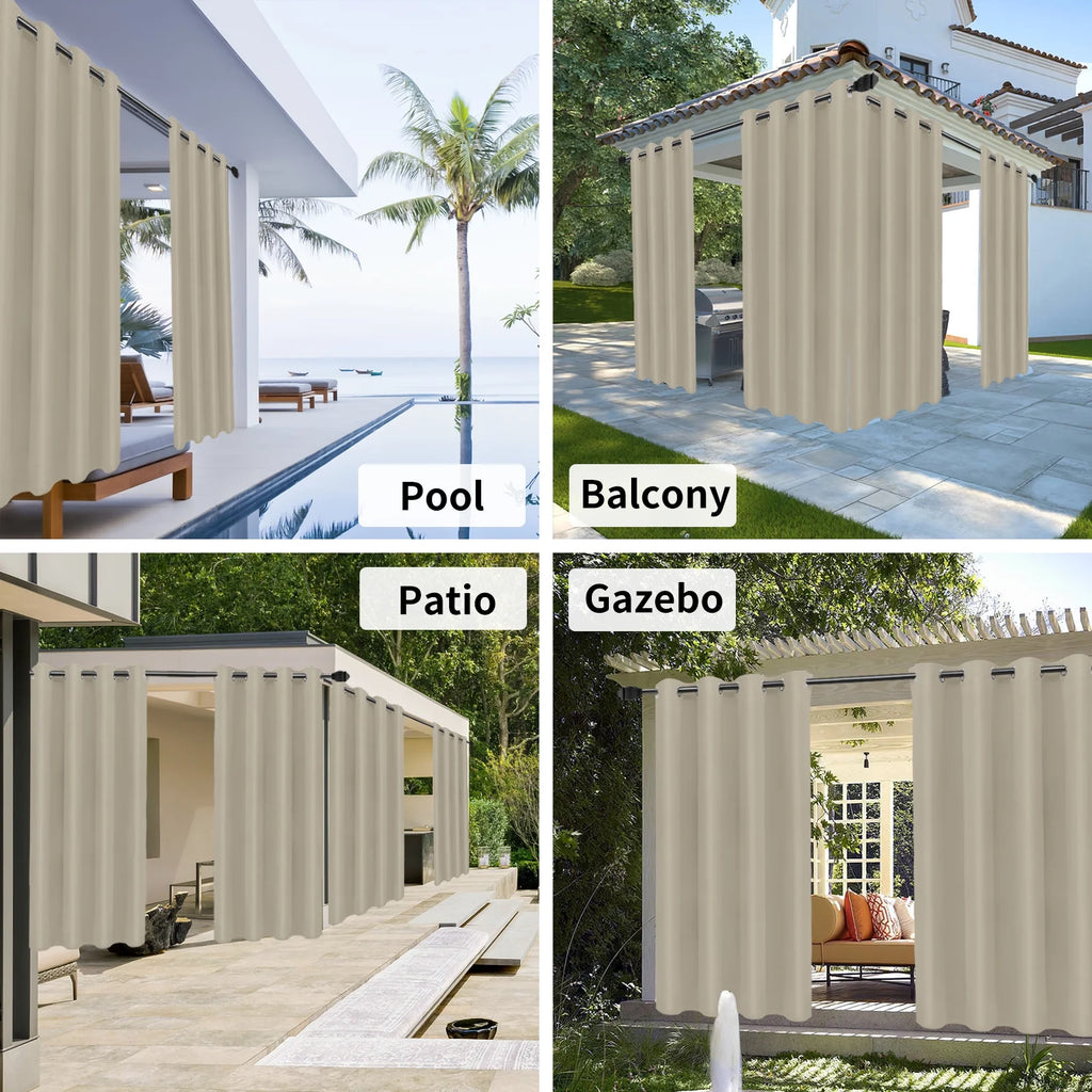 Waterproof Cabana Grommet Curtain Panels, Gold, 52 x 84 inch, Set of 2 K139