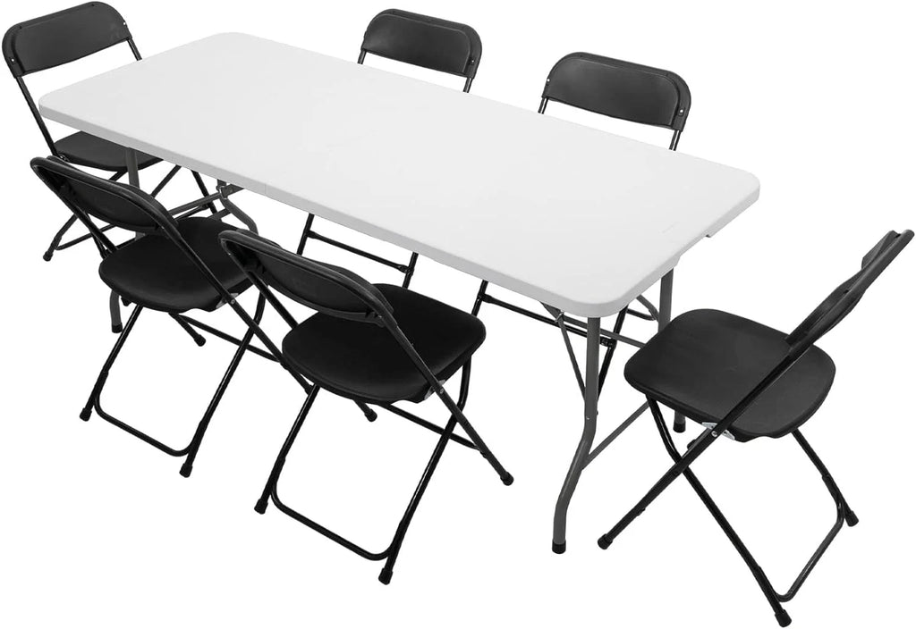 6 FT Plastic Folding Table with 8 Black Folding Chairs B3260