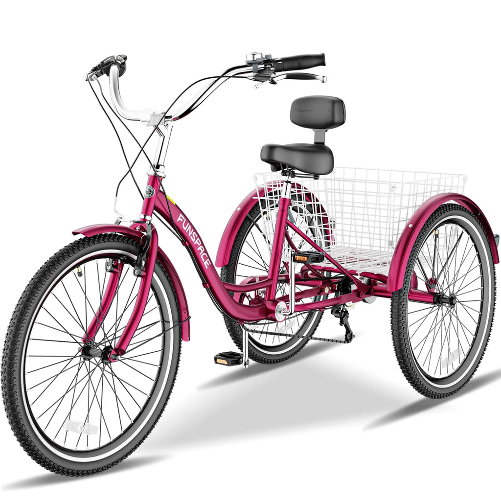 7 Speed 26 inch Three Wheel Bike Cruiser Trike with Low-Step Through Frame Large Basket Dark Green Q3654