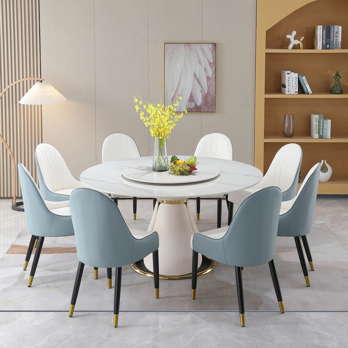 59” Sintered Stone Round Dining Table Set with 8 Chairs X943