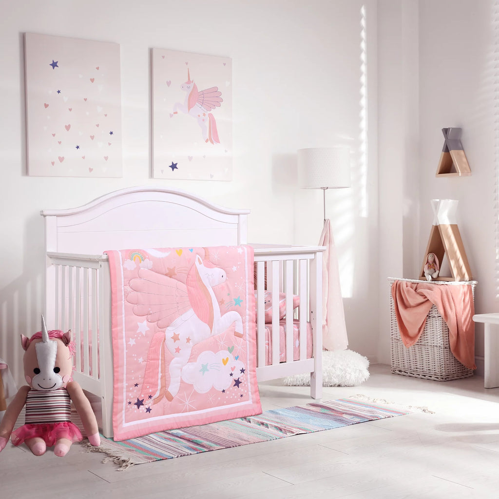 3-Piece Pink Unicorn Crib Bedding Set N512