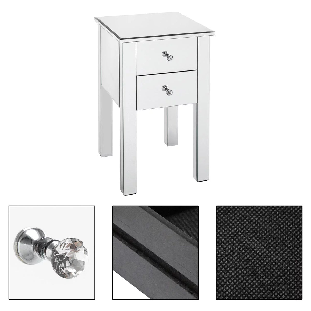 Mirrored Nightstand Bedside Table K452