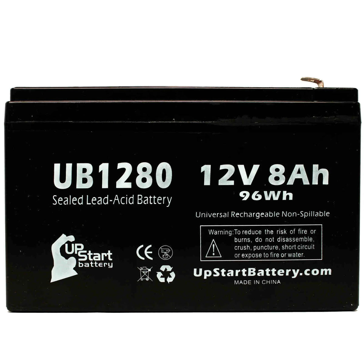 2x Pack Sealed Lead Acid Battery (12V, 8Ah, 8000mAh, F1 Terminal, AGM) with 4 F1 to F2 Terminal Adapters Z7373